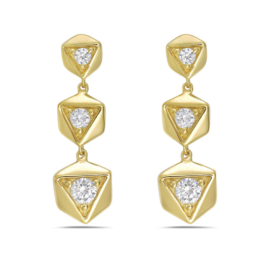 Graduated Trio Drop Gold & Diamond Earrings 5.5
