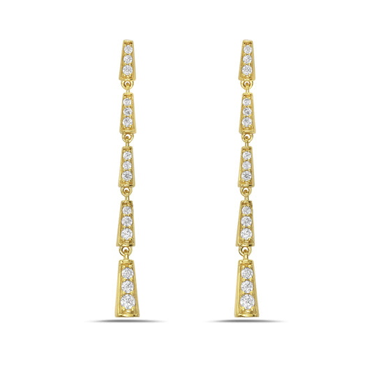 Five Sectioned Gold & Diamond Drop Earrings
