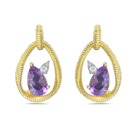 14KY earrings with amethyst 1.78ct and diamonds 0.07ct tw 5.5