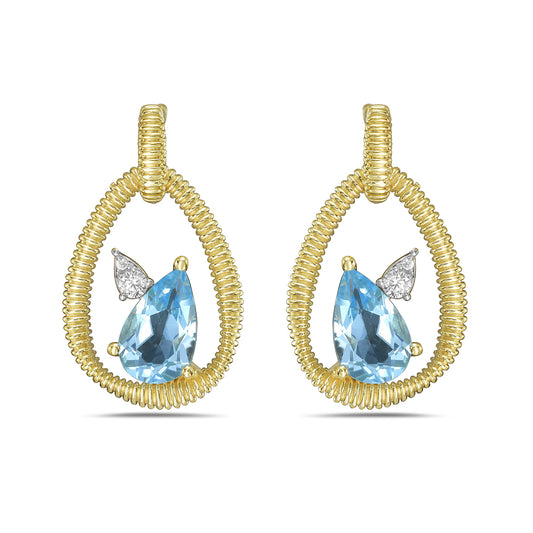 14KY earrings with blue topaz 1.84ct tw and diamonds 0.07ct tw 5.5