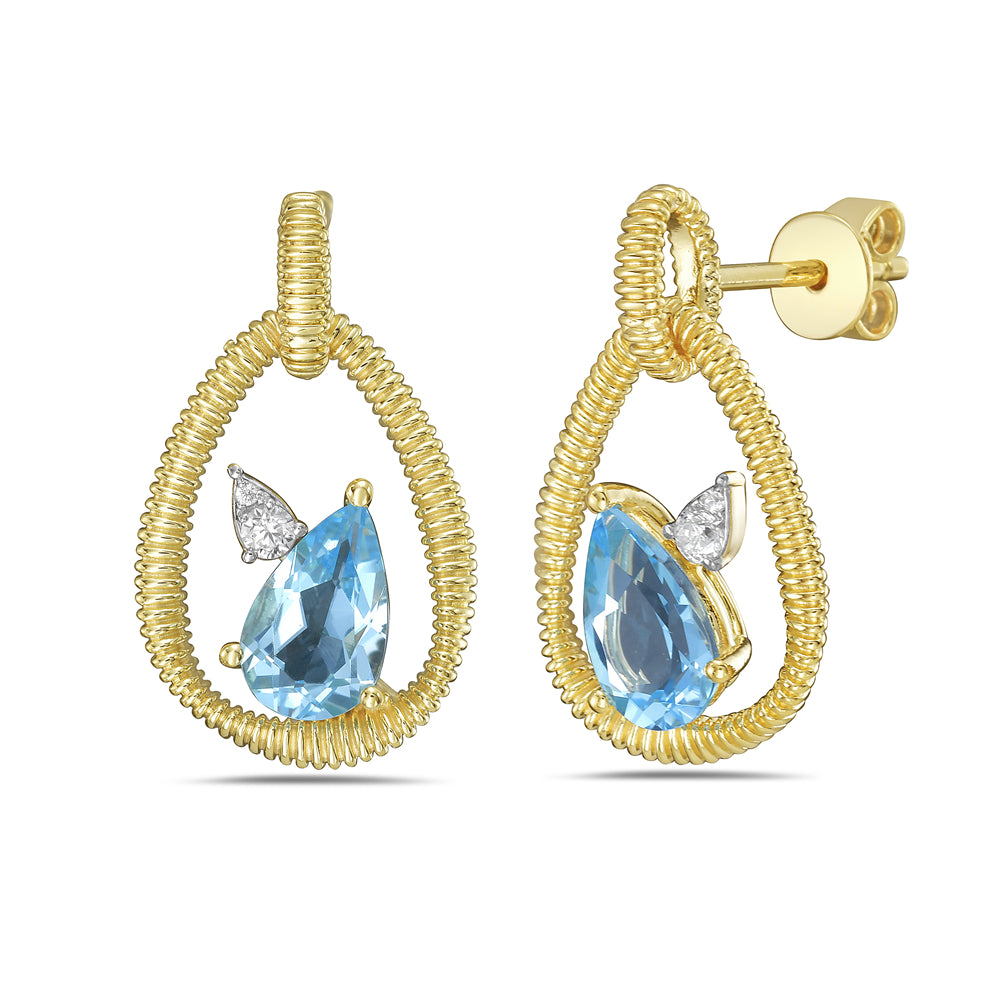 14KY earrings with blue topaz 1.84ct tw and diamonds 0.07ct tw 5.5
