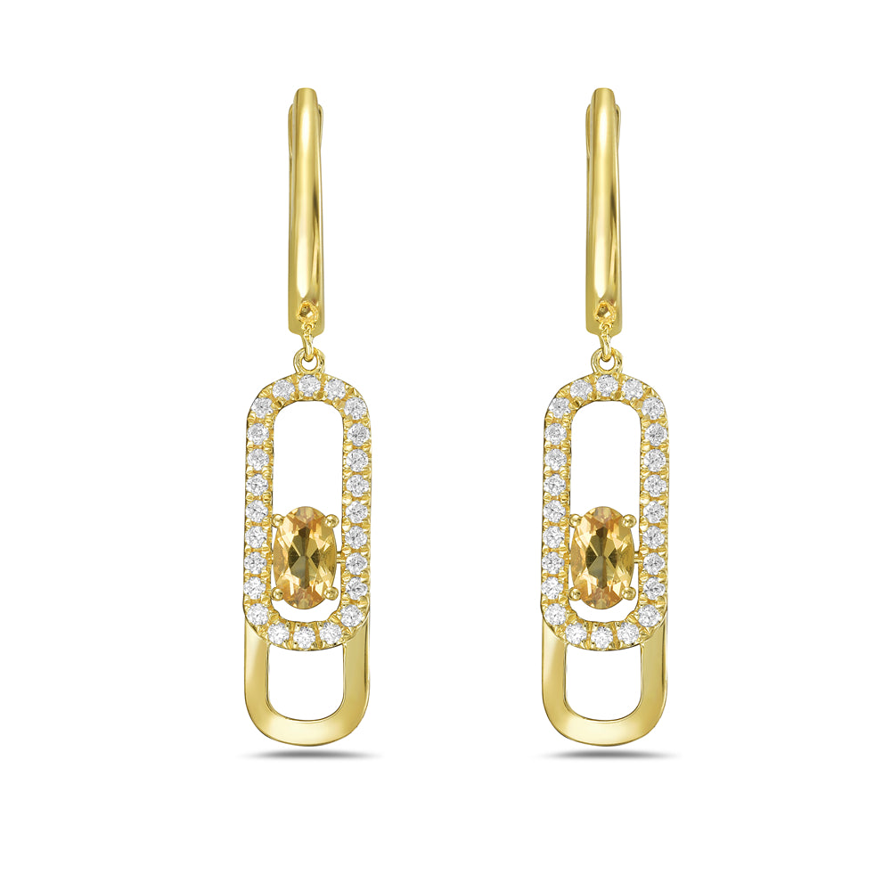 14KY earring with 2 citrine 0.60ct tw and 48 diamond 0.34ct tw 5.5
