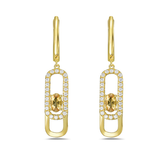 14KY earring with 2 citrine 0.60ct tw and 48 diamond 0.34ct tw 5.5