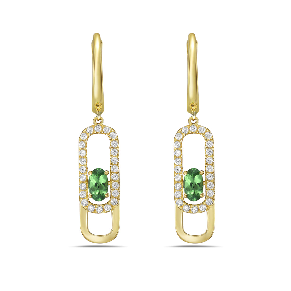 14KY earrings with 2 green garnets 0.54ct tw and 48 diamonds 0.34ct tw 5.5