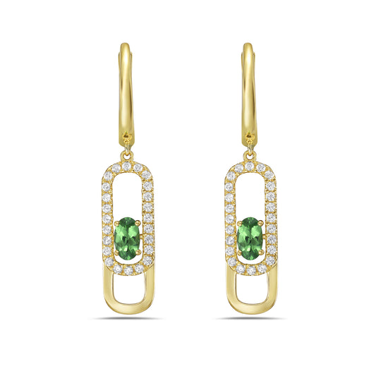 14KY earrings with 2 green garnets 0.54ct tw and 48 diamonds 0.34ct tw 5.5