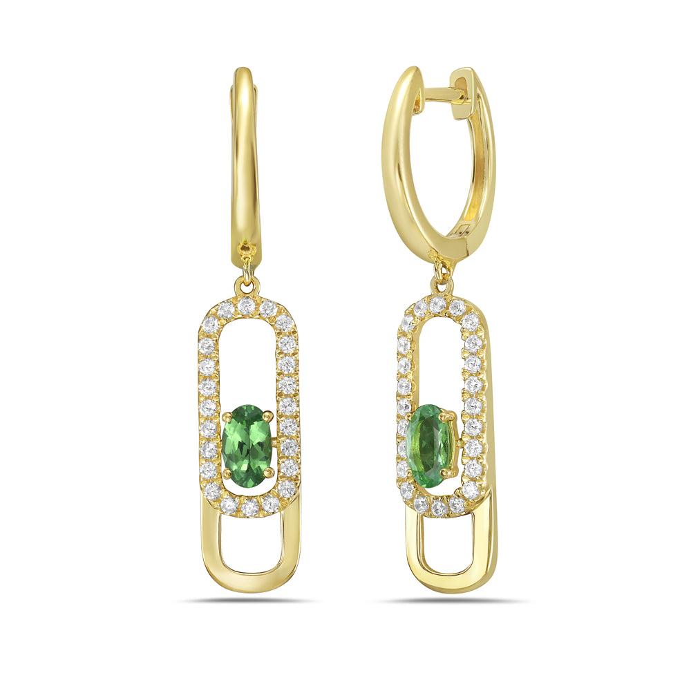 14KY earrings with 2 green garnets 0.54ct tw and 48 diamonds 0.34ct tw 5.5