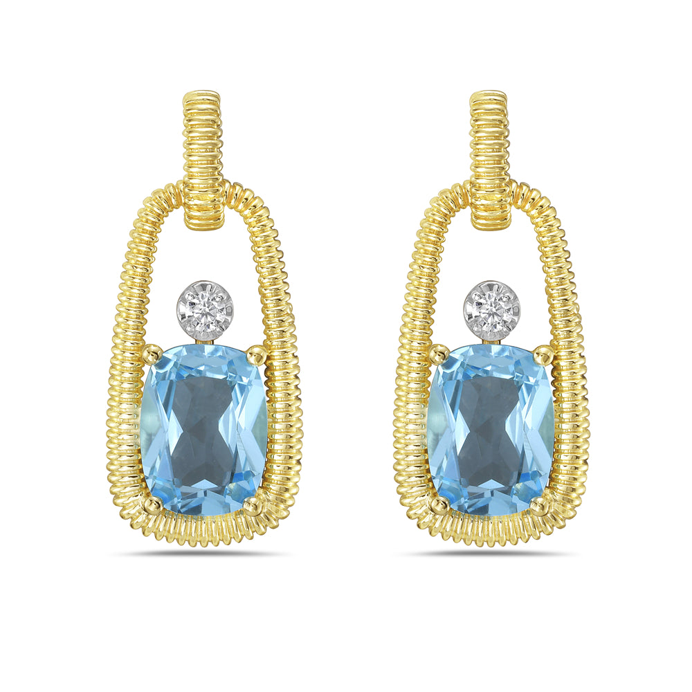 14KY earrings with 2 blue topaz 3.14ct tw and 2 diamonds 0.05ct tw 5.5