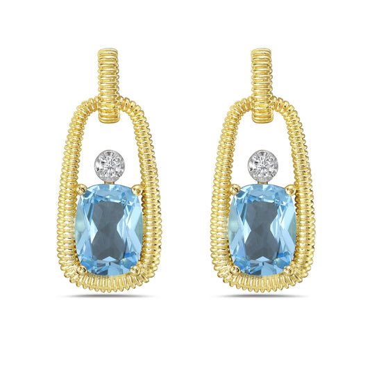 14KY earrings with 2 blue topaz 3.14ct tw and 2 diamonds 0.05ct tw 5.5