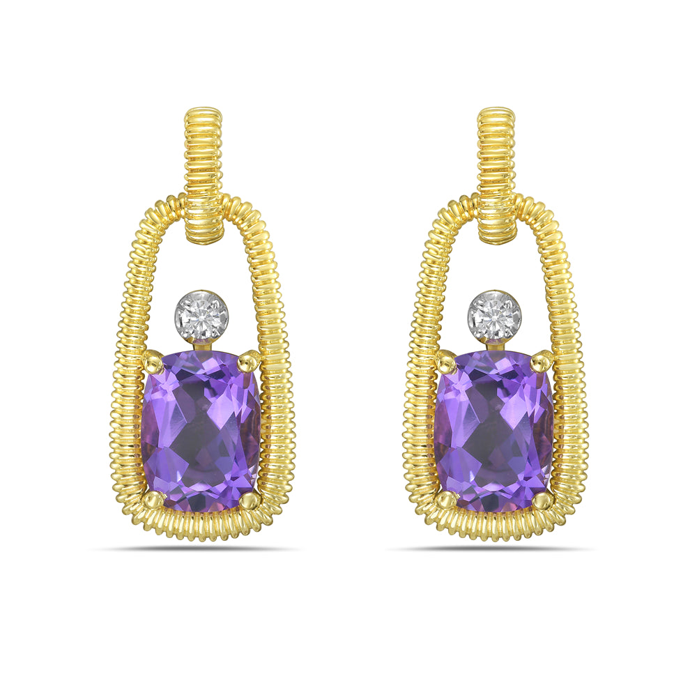 14KY earrings with 2 amethysts 3.00ct tw and 2 diamonds 0.05ct tw 5.5