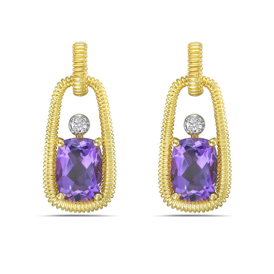 14KY earrings with 2 amethysts 3.00ct tw and 2 diamonds 0.05ct tw 5.5