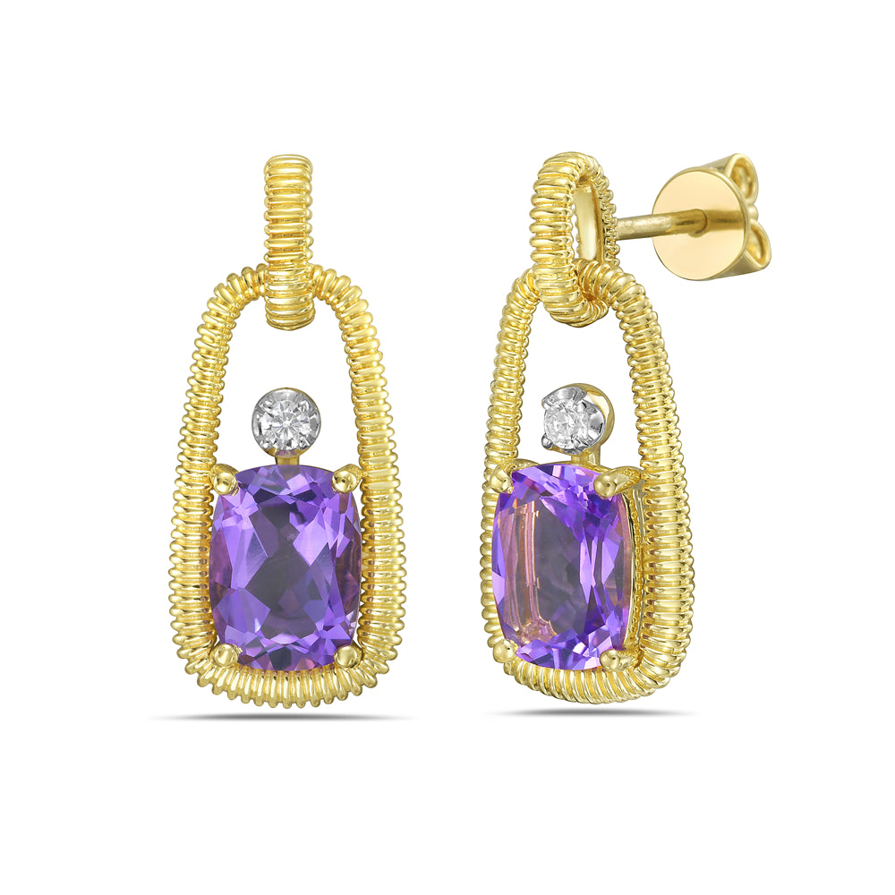 14KY earrings with 2 amethysts 3.00ct tw and 2 diamonds 0.05ct tw 5.5
