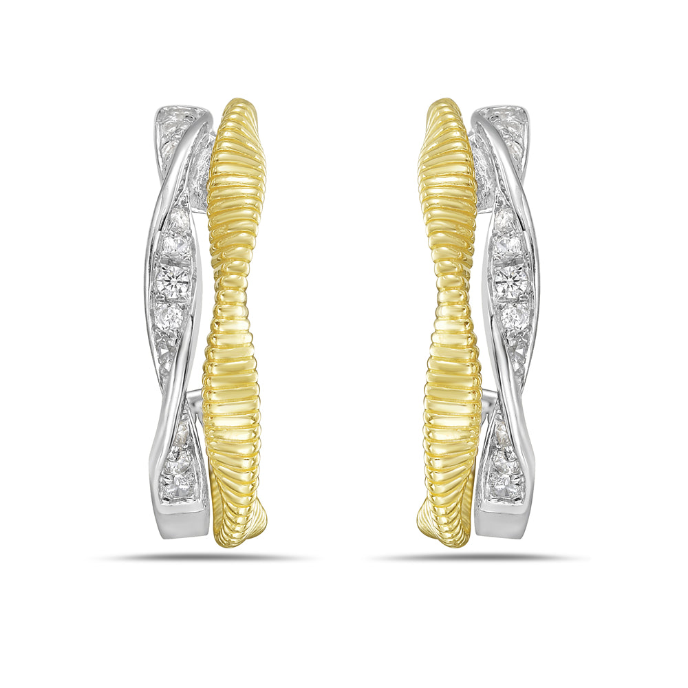 14KWY twisted two tone earrings with 22 round diamonds 0.14ct tw 5.5
