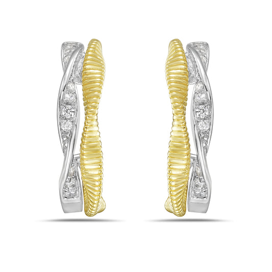 14KWY twisted two tone earrings with 22 round diamonds 0.14ct tw 5.5