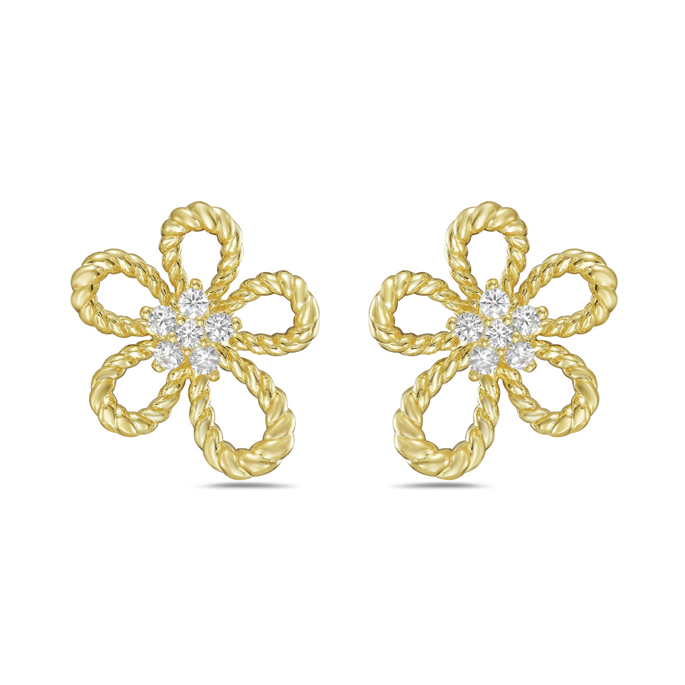 14KY flower earrings with 12 round diamonds 0.18ct tw 5.5