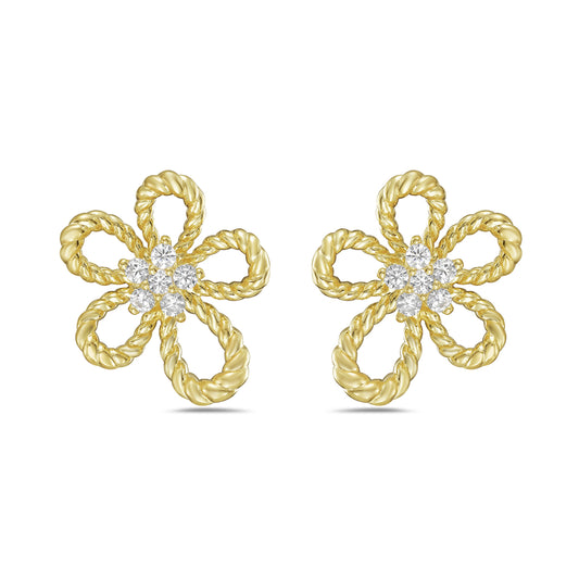 14KY flower earrings with 12 round diamonds 0.18ct tw 5.5
