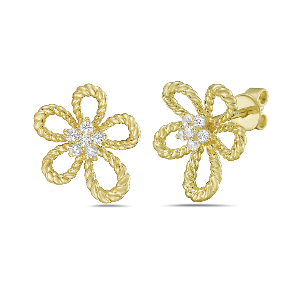 14KY flower earrings with 12 round diamonds 0.18ct tw 5.5