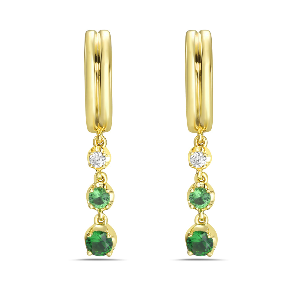 14KY drop earrings with 4 green garnets 0.38ct tw and 2 diamonds 0.06ct tw 5.5
