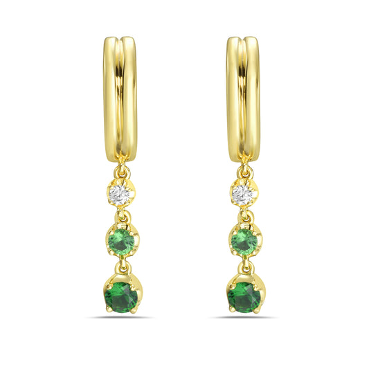 14KY drop earrings with 4 green garnets 0.38ct tw and 2 diamonds 0.06ct tw 5.5