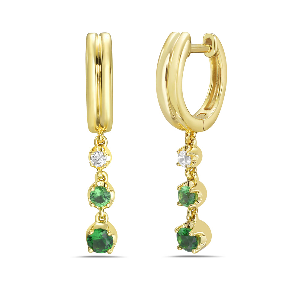 14KY drop earrings with 4 green garnets 0.38ct tw and 2 diamonds 0.06ct tw 5.5