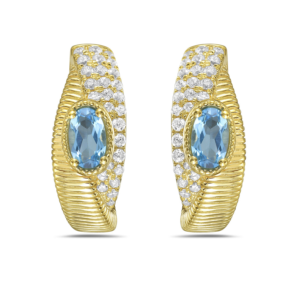 14KY earrings with 2 blue topaz 0.60ct tw and 54 diamonds 0.26ct tw 5.5