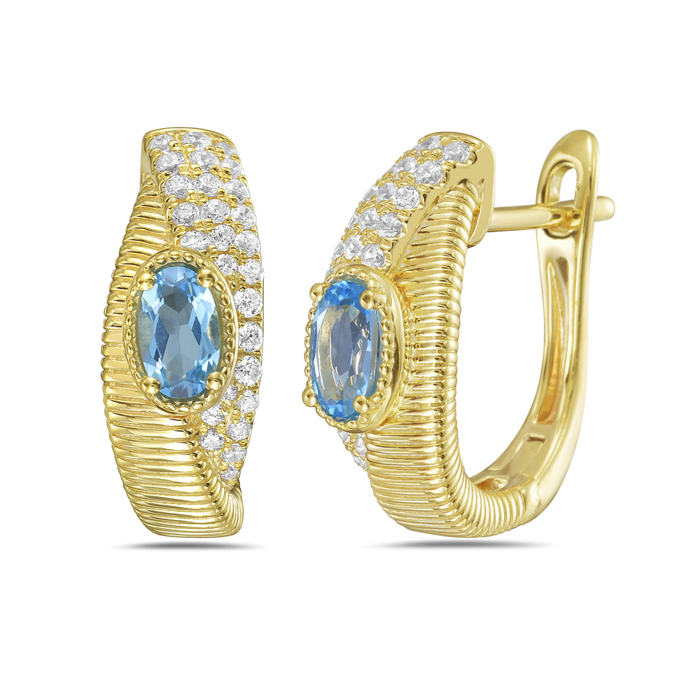 14KY earrings with 2 blue topaz 0.60ct tw and 54 diamonds 0.26ct tw 5.5