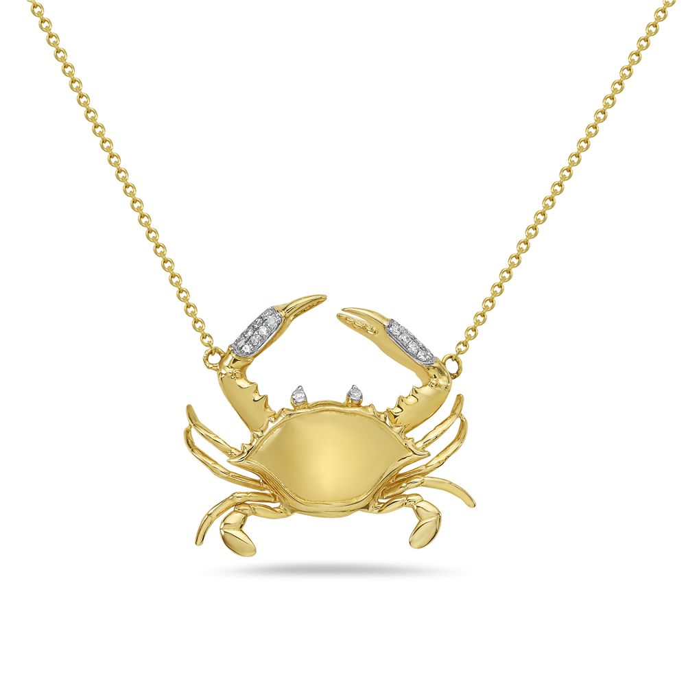 14KY 22X18MM BLUE CRAB NECKLACE WITH 18 DIAMONDS 0.065CT ON 18 INCHES CABLE CHAIN