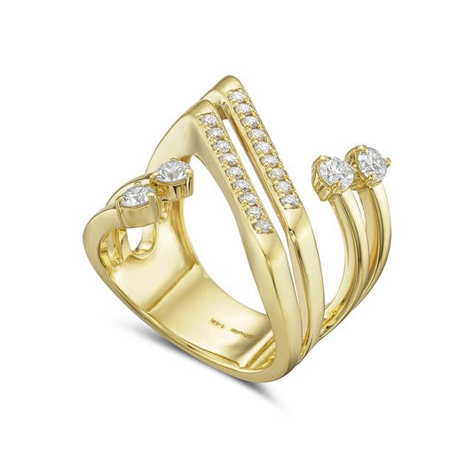 14ky 17mm crisscross ring with 22 round diamonds 0.62ct