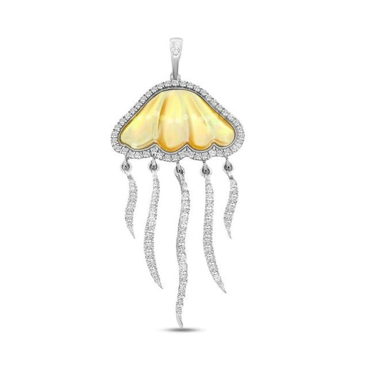 50mm x 23mm Sterling silver jellyfish pendant with shell inlay and cz's