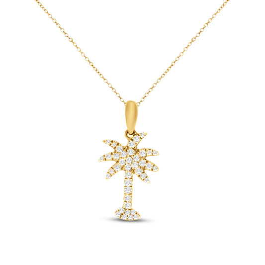 14K 15X11MM PALM TREE PENDANT WITH 40 DIAMONDS 0.21CT ON 18 INCHES CHAIN