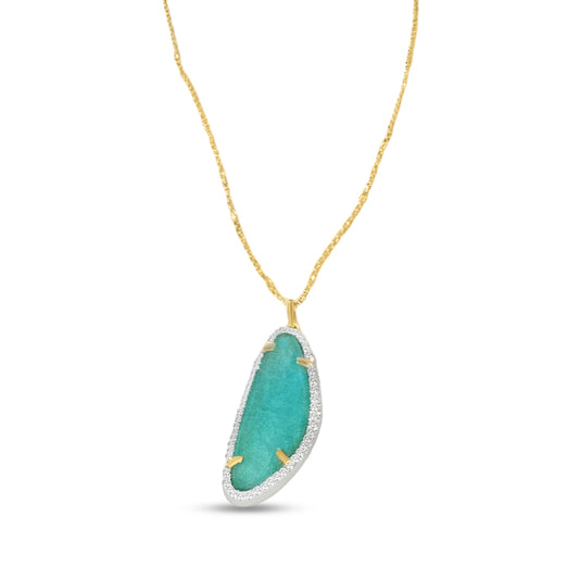 14K AMAZONITE DOUBLET PENDANT WIHT 64 DIAMONDS 0.32CT 18