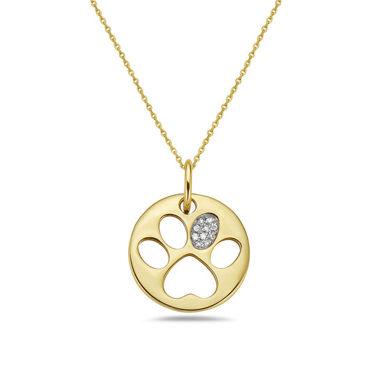 14KY BABY DOG PAW DIAMOND NECKLACE ON 18 INCHES CHAIN