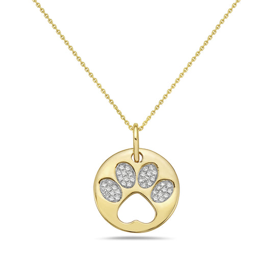 14KY BABY DOG PAW NECKLACE( 4 TOES WITH DIAMONDS) ON 18 INCHES CHAIN