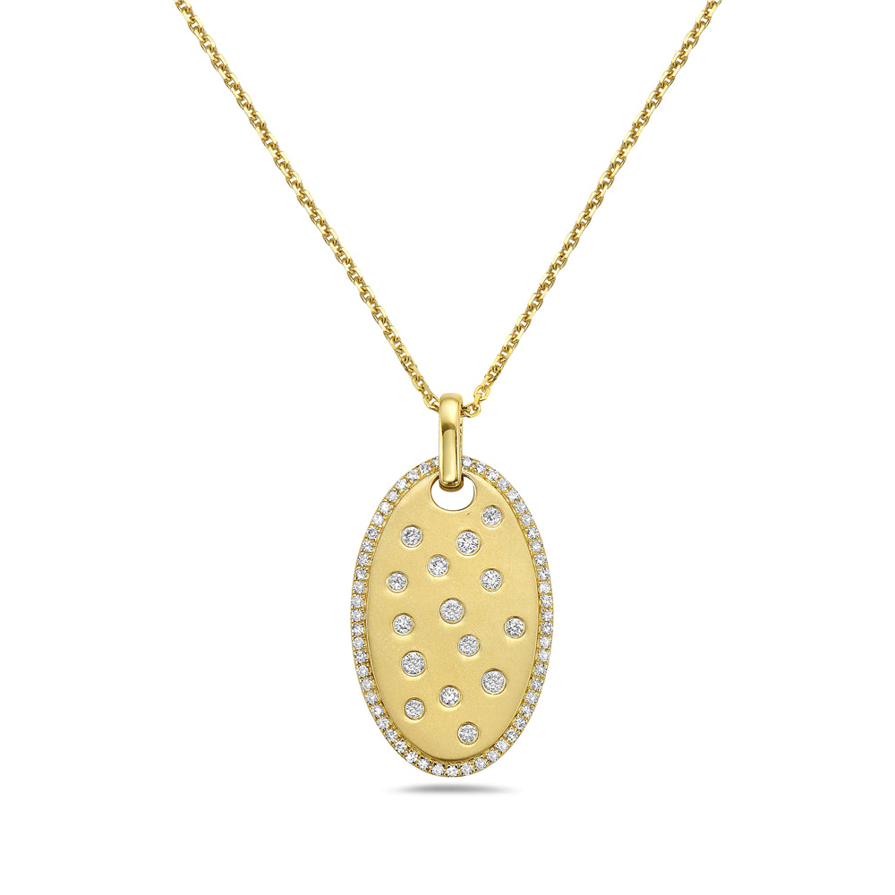 14K OVAL PENDANT WITH 15 DIAMONDS 0.27CT ON 18 INCHES CHAIN