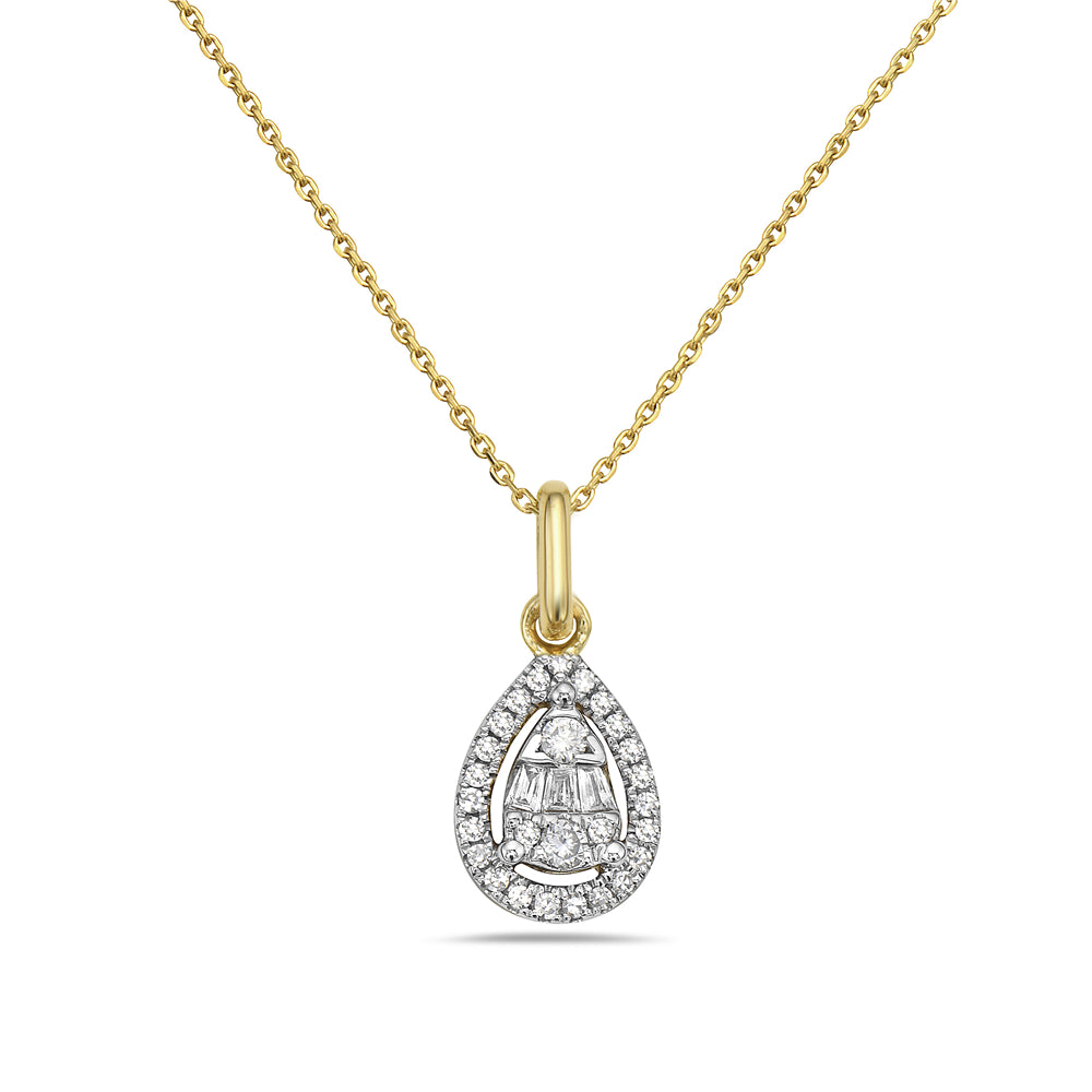 14K TEAR SHAPED PENDANT WITH DIAMONDS  ON 18 INCHES CHAIN