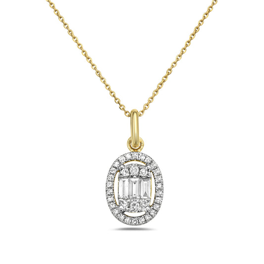 14K OVAL PENDANT IN DIAMONDS ON 18 INCHES CHAIN
