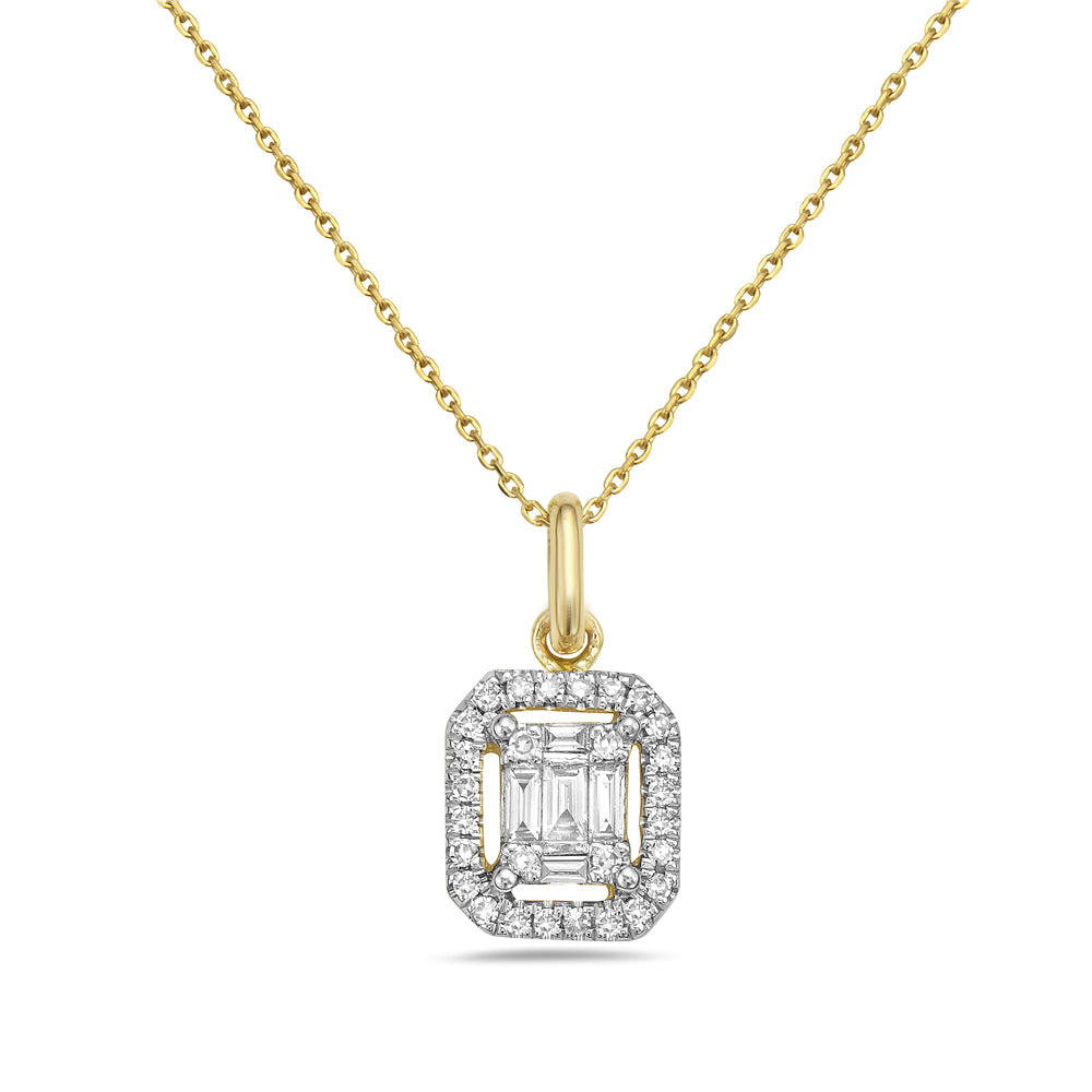 14K YELLOW GOLD DIAMOND SQUARE SHAPED NECKLACE ON 18 INCHES CHAIN