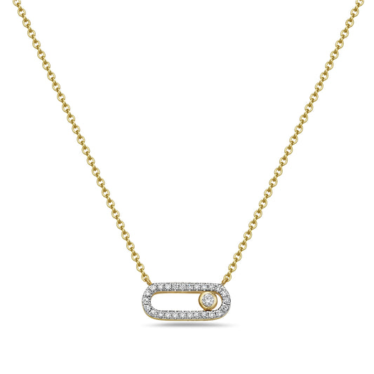 14K MOVING PENDANT WITH 1 DIAMOND 0.02CT & 26 DIAMONDS 0.09CT ON 18 INCHES CHAIN