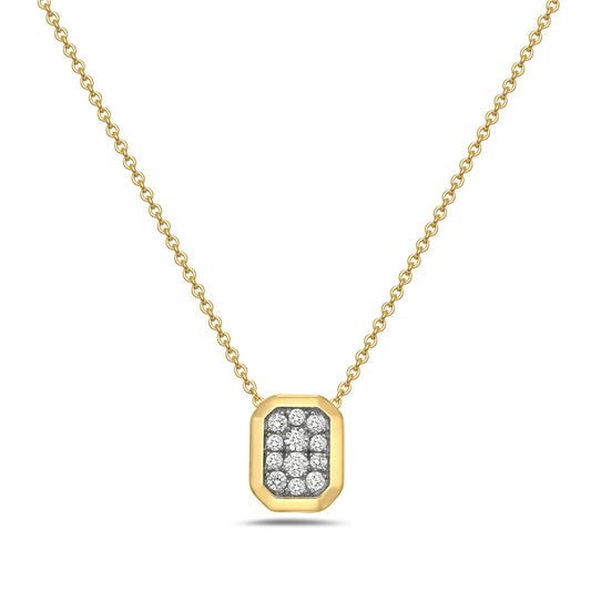 14K RECTANGLE SHAPED PENDANT WITH 12 DIAMONDS 0.25CT ON 18 INCHES CHAIN, 10X8MM