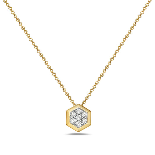 14KY 7 DIAMONDS 0.25CT HEXAGON PENDANT ON 18