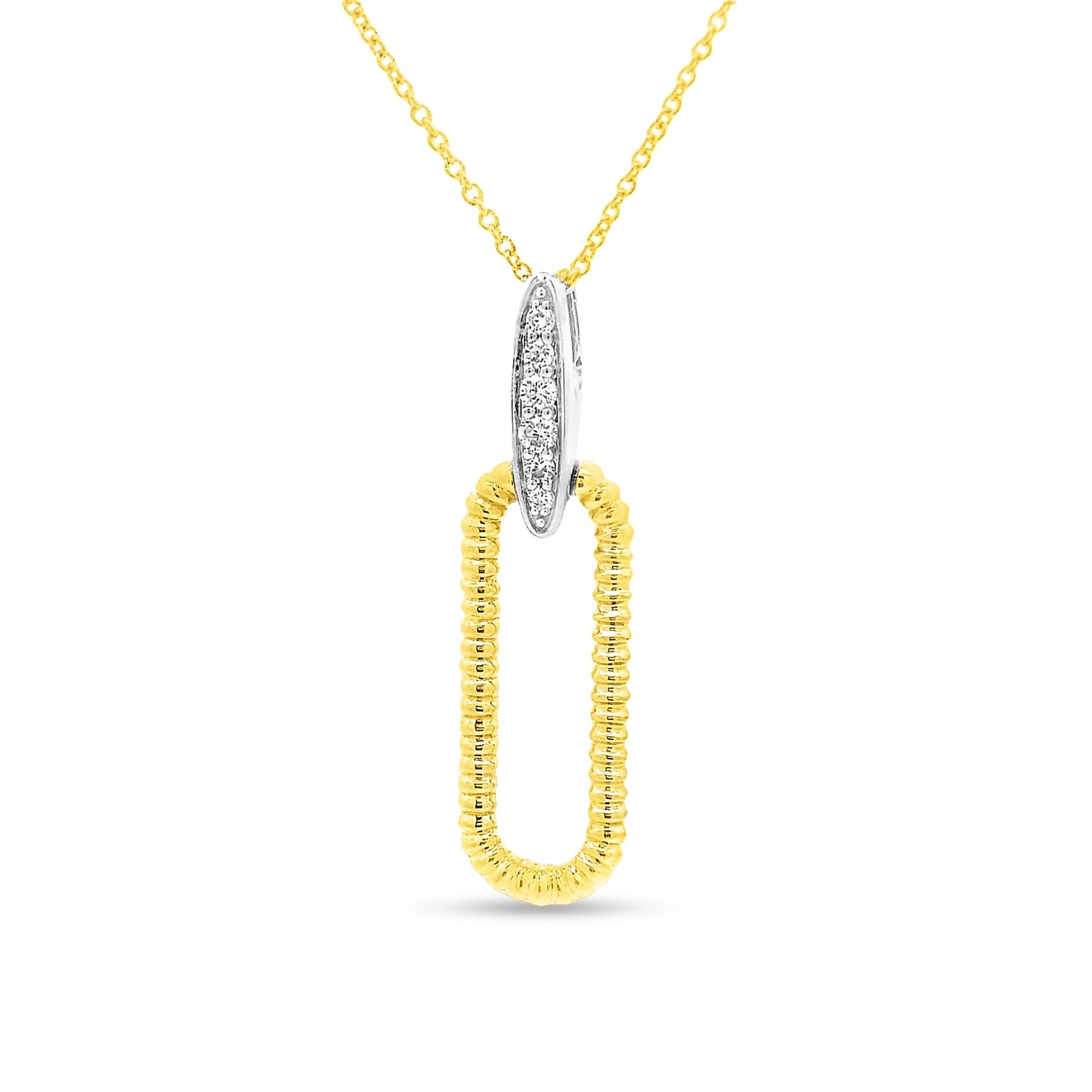 14KY RECTANGULAR PENDANT WITH 6 DIAMONDS 0.08CT ON 18 INCHES CABLE CHAIN