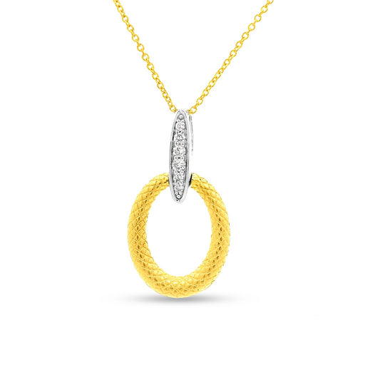 14KY OVAL PENDANT 6 DIAMONDS 0.08CT ON 18 INCHES CABLE CHAIN
