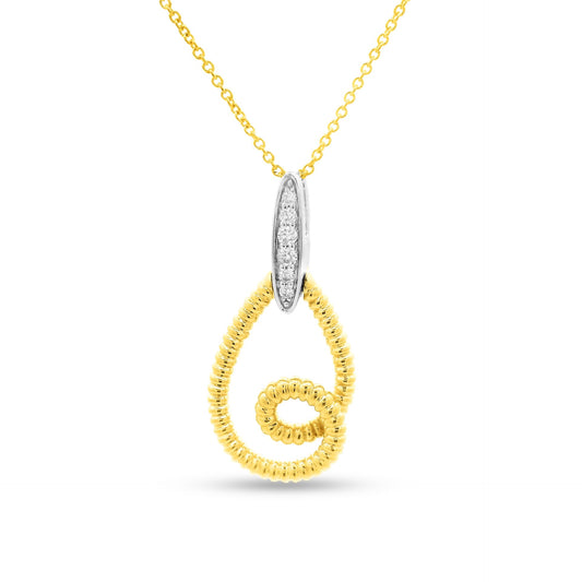 14KY SWIRLY OVAL PENDANT 6 DIAMONDS 0.08CT ON 18 INCHES CABLE CHAIN