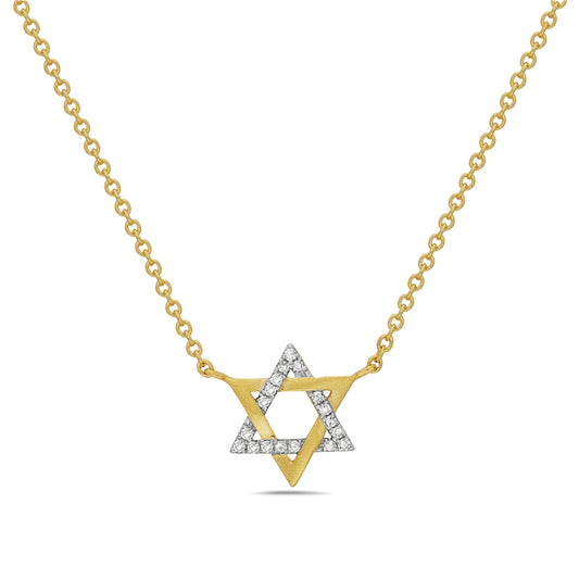 14k 10mm star of david necklace with 18 diamonds 0.06ct 18 inches cable chain