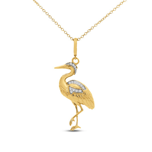 14ky 23x10mm blue heron pendant with 14 diamonds 0.055ct 18 inches chain