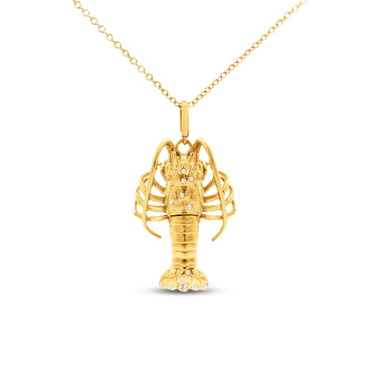 14KY 25mm x18mm Florida Keys Lobster pendant 15 diamonds 0.05 ct 18 inches chain