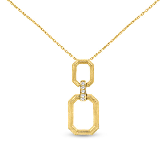 14k open rectangle design pendant with 5 diamonds 0.05ct on 18 inches chain