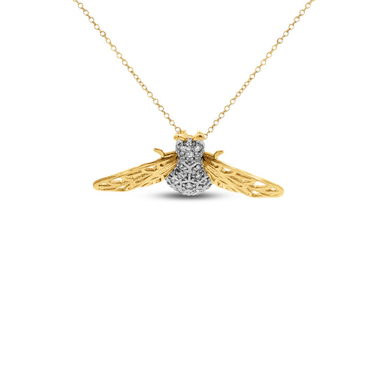 14KY 26x19mm dragonfly pendant with 24 round diamonds 0.189ct. on 18 inch cable chain