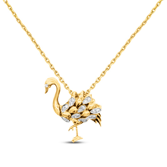 14KY Swan pendant with 19 round diamonds on an 18 inch cable chain