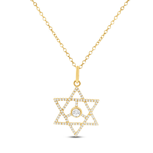 14KY 13.5mm Star of David pendant with 91 diamonds 0.40ct on 18 inch cable chain