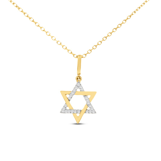 14KY 12mm Star of David pendant with 24 diamonds 0.08ct on 18 inch cable chain